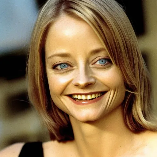 A woman with straight blonde hair and blue eyes smiles at the camera, wearing a black top, in an outdoor setting with soft, natural lighting.